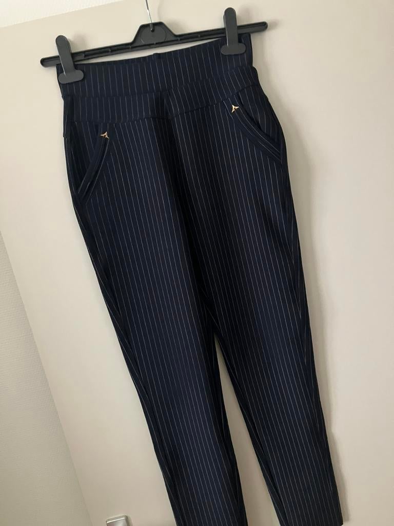 Nieuw=donkerblauw pantalon lila streep broek  =M=Travelstof, Maat 38/40 (M), Blauw, Nieuw, Ophalen of Verzenden