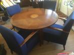 Vintage ronde eettafel en 4 stoelen/fauteuils., Ophalen, Zo goed als nieuw