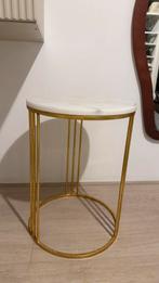 Marmeren bijzettafel met gouden frame, Huis en Inrichting, Tafels | Bijzettafels, Overige materialen, Minder dan 55 cm, Rond, Zo goed als nieuw
