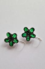 Leuke 925 zilveren oorbellen met groen glas kristal bloem, Met kristal, Hangers, Verzenden, Nieuw