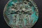 Bronzen icoon plaquette hanger afbeelding kruisiging Jezus, Antiek en Kunst, Ophalen of Verzenden