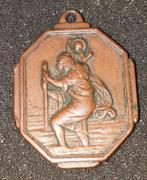 St. Cristoffel, bronzen antieke kettinghanger, Ophalen of Verzenden, Gebruikt, Overige kleuren, Overige materialen