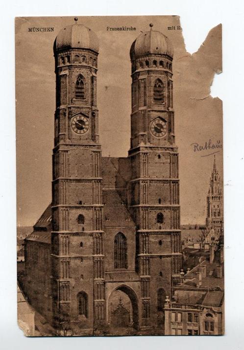 München - Frauenkirche mit Rathaus - Duitsland 1921, Verzamelen, Ansichtkaarten | Buitenland, Gelopen, Duitsland, 1920 tot 1940