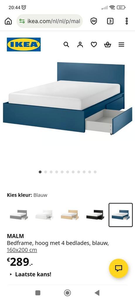 GEZOCHT: IKEA bedframe Malm in blauw, Huis en Inrichting, Slaapkamer | Bedden, Zo goed als nieuw, Tweepersoons, Hout, Blauw, Ophalen
