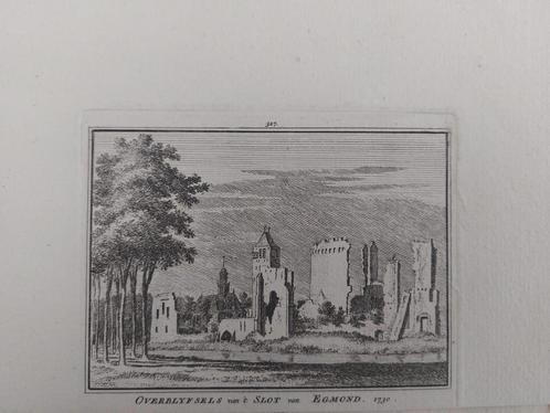 327 / Slot van Egmond Oude gravure uit 18e eeuw H. Spilman, Antiek en Kunst, Kunst | Etsen en Gravures, Ophalen of Verzenden