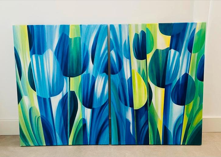 Abstracte Tulpen Schilderijen - Set van 2, Antiek en Kunst, Kunst | Schilderijen | Klassiek, Ophalen