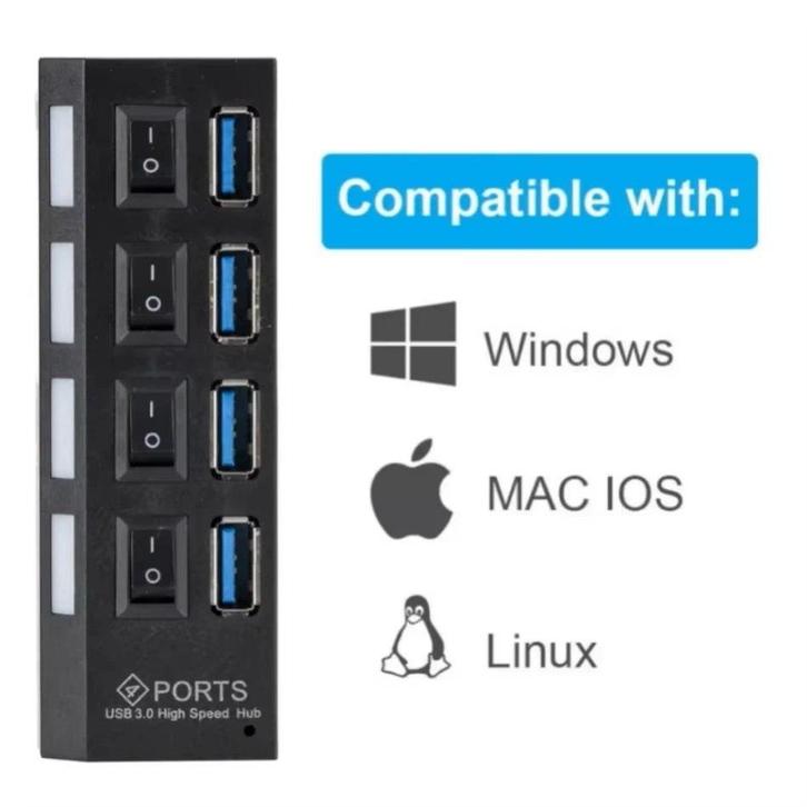 USB 3.0 Hub 7 ports LED schakelbaar 5Gbps ***met  Voeding***, Computers en Software, Dockingstations, Nieuw, USB-hub, Harde schijf