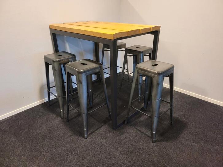 Bartafel / statafel met metalen krukken, Huis en Inrichting, Tafels | Eettafels, Gebruikt, 50 tot 100 cm, 100 tot 150 cm, Vijf personen of meer