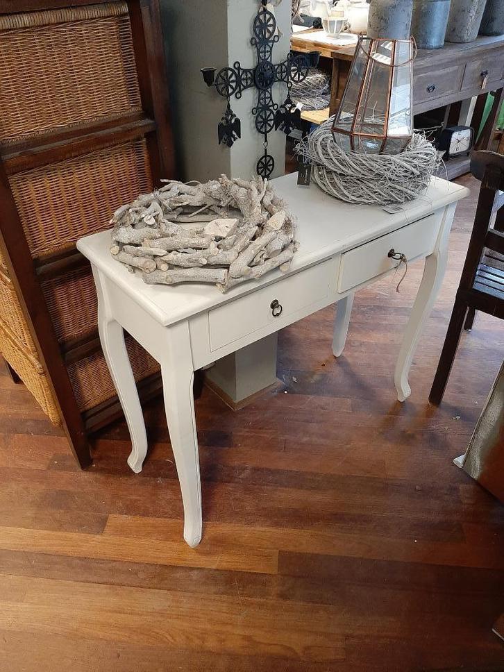 Witte sidetable Queen Ann poten 2 lades 90 cm, Huis en Inrichting, Tafels | Bijzettafels, Zo goed als nieuw, Rechthoekig, 60 cm of meer