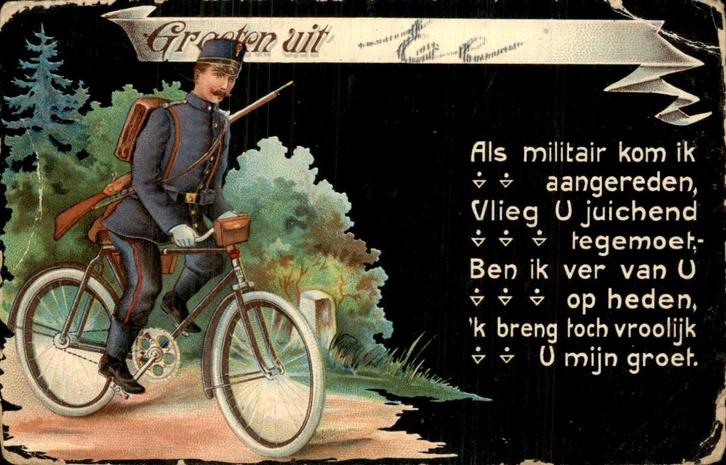 Ee - Groeten uit - Militair fiets, Verzamelen, Ansichtkaarten | Nederland, Gelopen, Friesland, Voor 1920, Ophalen of Verzenden