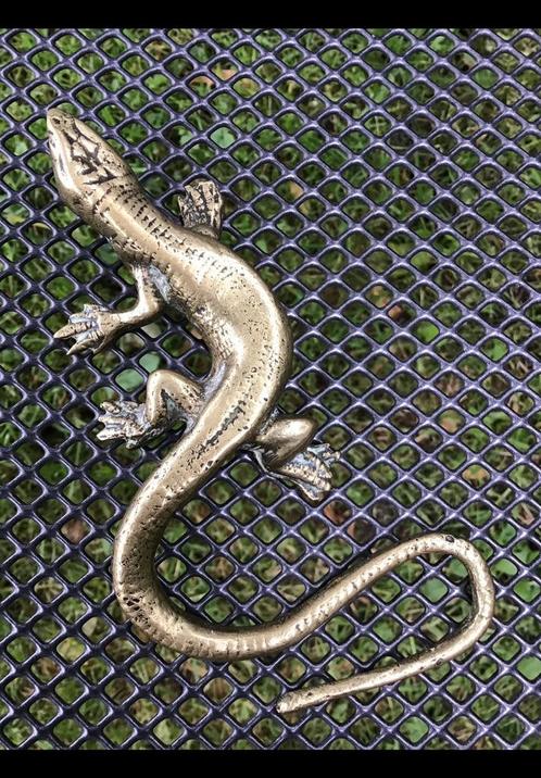 Mooie salamander of hagedis, van messing of koper ong. 15 cm, Antiek en Kunst, Antiek | Koper en Brons, Ophalen of Verzenden