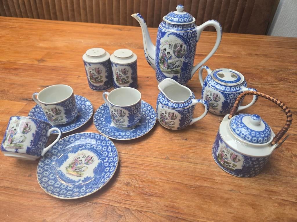 Supermooi Chinees Theeservies, Blauw-Wit, Porselein, Ophalen of Verzenden