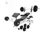 GorillaSports Universele Halterbank Met 100 kg Halterset Wit, Sport en Fitness, Ophalen of Verzenden, Zo goed als nieuw, Benen