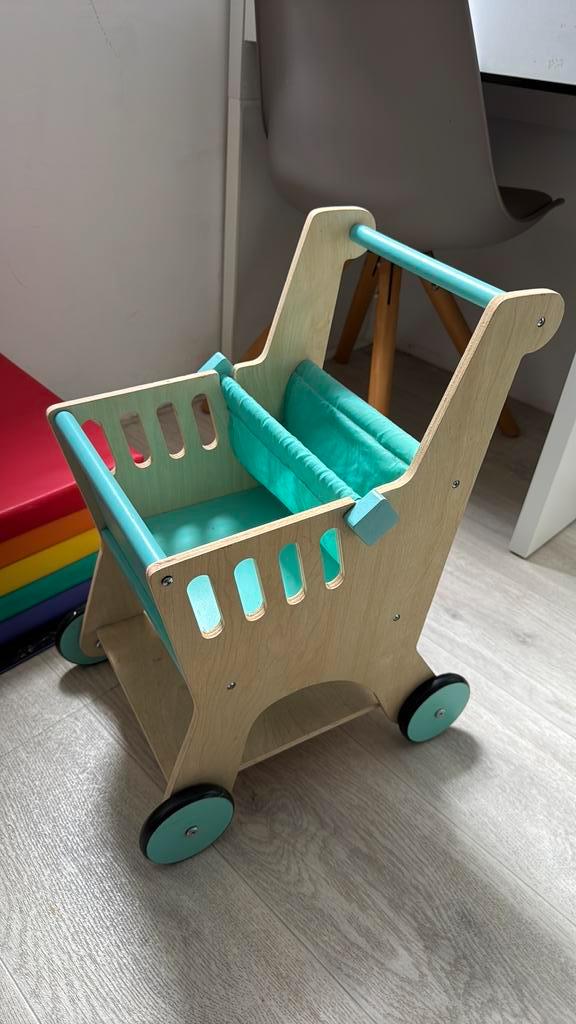 Houten poppenwagen & boodschappenkar in 1,uren speelplezier!, Kinderen en Baby's, Speelgoed | Houten speelgoed, Zo goed als nieuw