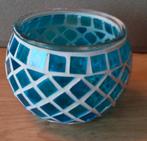 AQUA BLAUW MOZAÏEK WAXINELICHTJE*VAASJE, Overige materialen, Zo goed als nieuw, Verzenden, Blauw