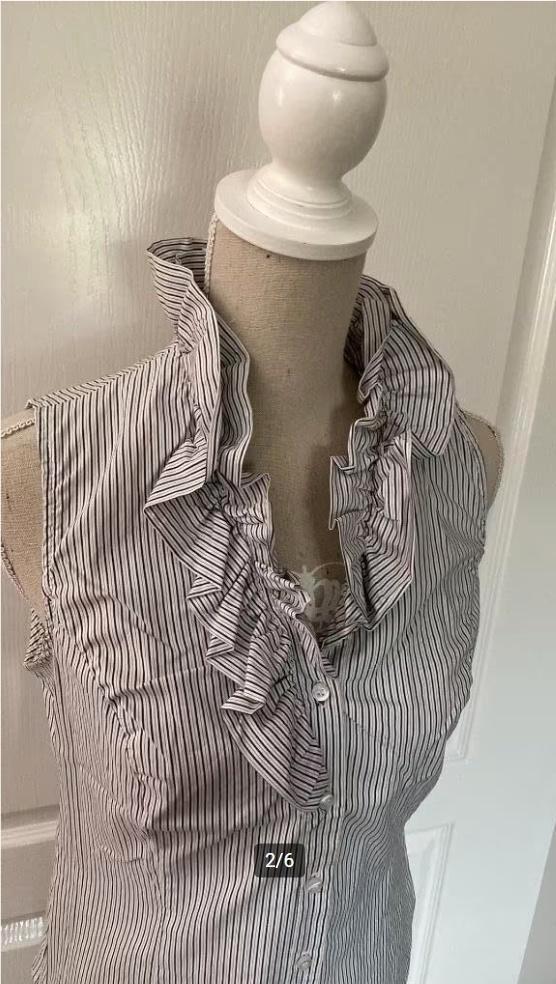 Blouse met roezel Grijs Wit gestreept Promiss Maat 40, Kleding | Dames, Blouses en Tunieken, Zo goed als nieuw, Maat 38/40 (M)