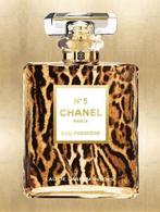 Glasschilderij Parfum fles Chanel met Tijger print GL-254