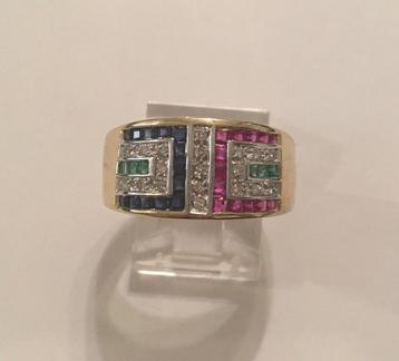 14kt gouden ring: robijnen, smaragden, saffieren, diamanten beschikbaar voor biedingen