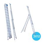 Driedelige Reformladder 3x12 + gevelrollen, Doe-het-zelf en Verbouw, Ladders en Trappen, Nieuw, Ladder, Ophalen of Verzenden, 4 meter of meer