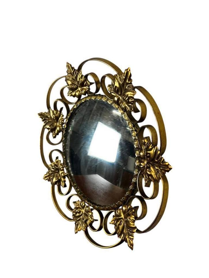 vintage 'gouden' zonnespiegel / spiegel, Antiek en Kunst, Antiek | Spiegels, Minder dan 50 cm, Rond, Ophalen