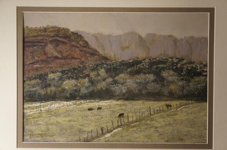 pastel amerik. kunstenares Susu Knight Wild West landschap, Antiek en Kunst, Kunst | Schilderijen | Klassiek, Ophalen of Verzenden