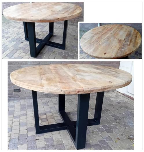 Ronde tafel dia 130 mango/staal NIEUW Van E 599,- Nu E 299,-, Huis en Inrichting, Tafels | Eettafels, Nieuw, Ophalen