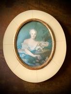 Zijde Schilderij Antiek vintage ovaal curiosa brocante lijst, Antiek en Kunst, Kunst | Schilderijen | Klassiek, Verzenden