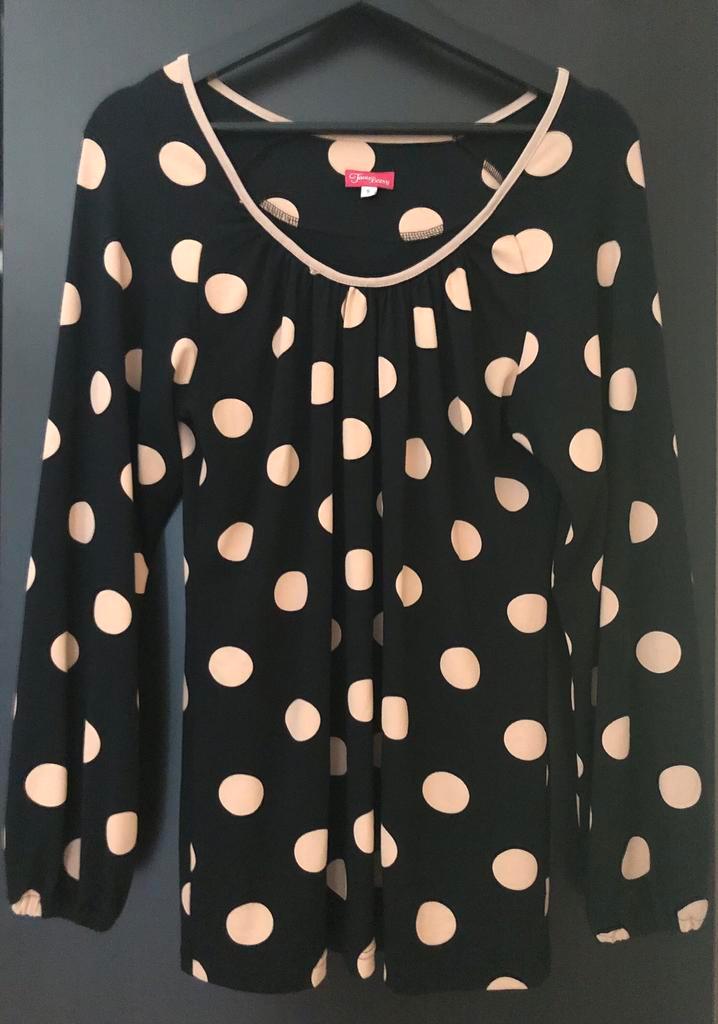 Tante Betsy stippen top met bijpassende rok, Kleding | Dames, Tops, Zo goed als nieuw, Maat 36 (S), Zwart, Lange mouw, Ophalen of Verzenden