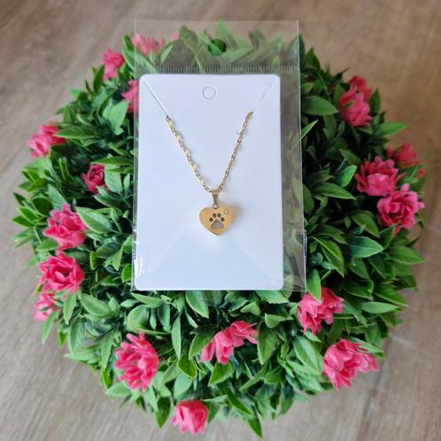Goudkleurige rvs ketting. 'Poot in hart', Sieraden, Tassen en Uiterlijk, Kettingen, Zo goed als nieuw, Overige materialen, Goud