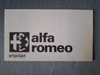 Prijslijst ALFA ROMEO 1969 - NL., Verzenden, Zo goed als nieuw, Alfa Romeo
