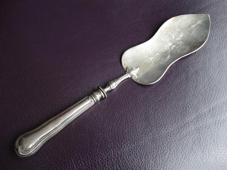 Grote antieke pasteischep graveringen, heft dubbel hartfilet, Antiek en Kunst, Antiek | Bestek, Verzenden