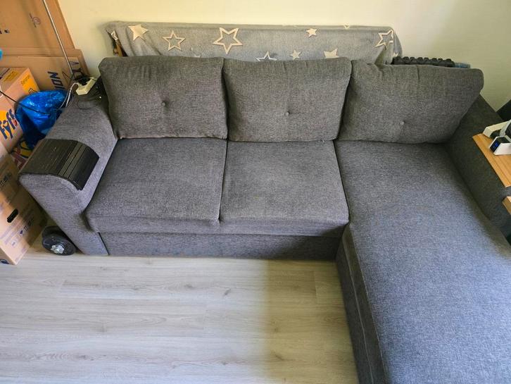 VEJLBY Slaapbank Chaise Longue - Donkergrijs, Huis en Inrichting, Banken | Sofa's en Chaises Longues, Gebruikt, Driepersoons, 200 tot 250 cm
