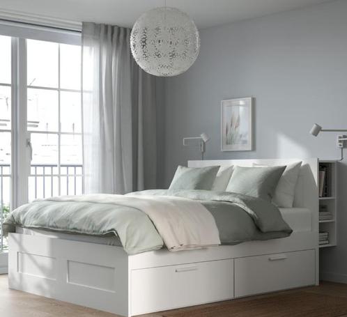 Prachtig Brimnes Kingsize bed, Huis en Inrichting, Slaapkamer | Bedden, Gebruikt, Tweepersoons, 160 cm, 200 cm, Hout, Wit, Ophalen