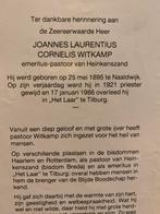 pastoor Witkamp 1885 Naakdwijk 1986 Tilburg Heinkenszand, Verzamelen, Ophalen of Verzenden, Bidprentje