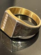 Goldplated heren zegel ring met zirkonia, 20 of groter, Heer, Ophalen of Verzenden, Zo goed als nieuw