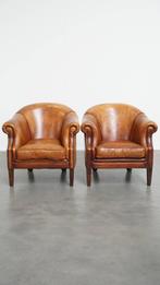 Comfortabele set van 2 clubfauteuils gemaakt van schapenleer, Ophalen, Gebruikt, ., Klassiek