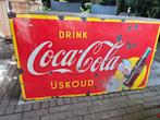 Oud emaille reclamebord Drink coca cola, Verzamelen, Ophalen of Verzenden, Gebruikt, Reclamebord