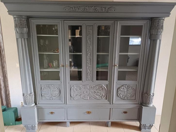Buffetkast  (brocante) oud grijs/blauw, Huis en Inrichting, Kasten | Buffetkasten, Gebruikt, 200 cm of meer, 200 cm of meer, 50 tot 75 cm