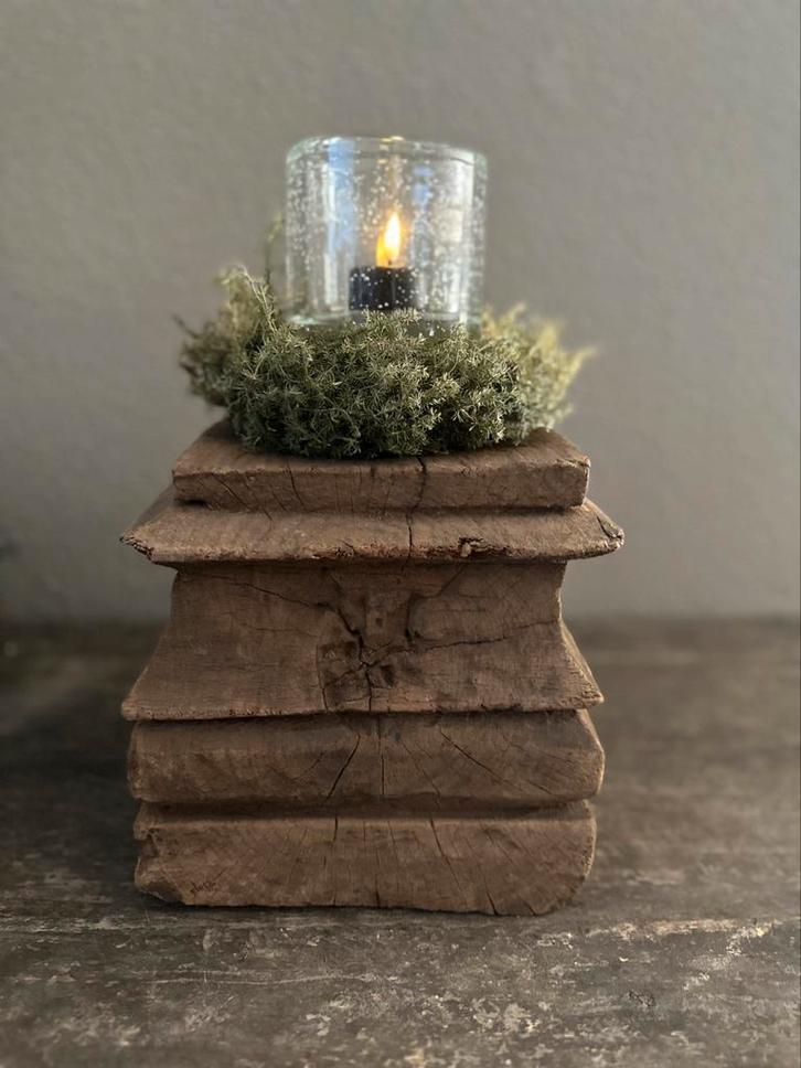 Oud houten poer- kandelaar Aura Peeperkorn, Huis en Inrichting, Woonaccessoires | Kandelaars en Kaarsen, Nieuw, Minder dan 25 cm