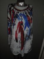 mooie grijze trui met blauw en rood erin en steentjes XL, Verzenden, Zo goed als nieuw, Maat 46/48 (XL) of groter, Rood