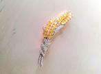 Prachtige broche korenaar bloemen zirkoon goudkleurig, Overige materialen, Ophalen of Verzenden, Zo goed als nieuw, Goud