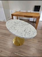 Ovale marmerlook tafel met gouden poot 70x120, Huis en Inrichting, Complete inboedels, Ophalen