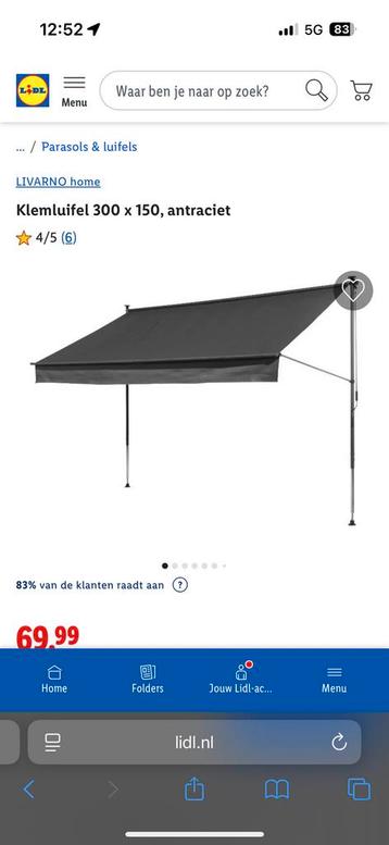 Klem luifel (zonnescherm) - Lidl - 1 jaar gebruikt. beschikbaar voor biedingen