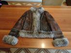 WALTER bruin leren jasje afgezet met echt bont en steentjes, Kleding | Dames, Bruin, Maat 42/44 (L), Nieuw, Ophalen of Verzenden