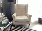 Engelse oorfauteuil in zeer goede staat. Beige linnen, Gebruikt, Minder dan 75 cm, Ophalen of Verzenden, 75 tot 100 cm
