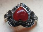 Carneool marcasiet zilver ring circa 1970 maat 17,5, Ophalen, Zo goed als nieuw, 17 tot 18, Met edelsteen