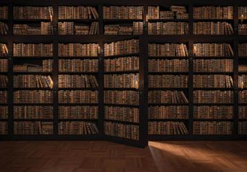 Boeken kast met deur fotobehang, Bibliotheek behang beschikbaar voor biedingen