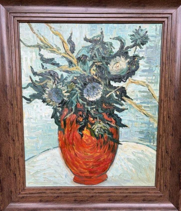 Vaas met bloemen en distels -Vincent van Gogh nageschilderd), Antiek en Kunst, Kunst | Schilderijen | Klassiek, Ophalen of Verzenden