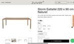 Eiken tafel Zuiver type Storm 220x90, Ophalen, Eikenhout, 200 cm of meer, 50 tot 100 cm