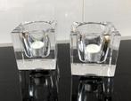 2x Waxinelichthouder Kristal design Ice Cube 7x7x7,5 cm glas, Minder dan 25 cm, Overige materialen, Ophalen of Verzenden, Kandelaar